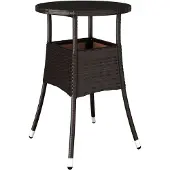 vidaXL Tuintafel Ø60x75 cm gehard glas en poly rattan bruin