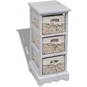 vidaXL Opbergkast Met 3 Weefmanden Hout Wit