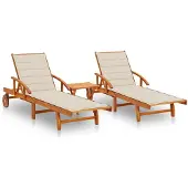 vidaXL Ligstoelen 2 st met tafel en kussens massief acaciahout