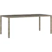 vidaXL Tuintafel met glazen blad 190x90x75 cm poly rattan grijs