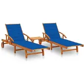 vidaXL Ligstoelen 2 st met tafel en kussens massief acaciahout