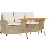 vidaXL Tuinbank 3-zits met kussens & tafel poly rattan beige
