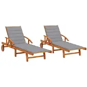 vidaXL Ligstoelen 2 st met kussens massief acaciahout