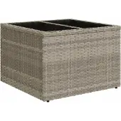 vidaXL Tuintafel met glazen blad 55x55x37 cm poly rattan lichtgrijs