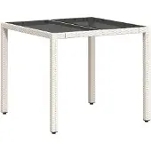vidaXL Tuintafel met glazen blad 90x90x75 cm poly rattan wit