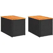 vidaXL Tuinbijzettafels 2 st 55x34x37 cm hout poly rattan zwart