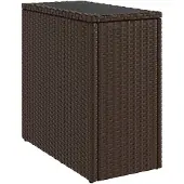 vidaXL Tuinbijzettafel met glazen blad 58x27,5x55 cm poly rattan bruin