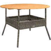 vidaXL Tuintafel met acaciahouten blad Ø110x71 cm poly rattan grijs