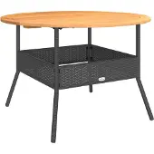 vidaXL Tuintafel met acaciahouten blad Ø110x71 cm poly rattan zwart