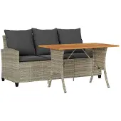 vidaXL Tuinbank 3-zits met kussens & tafel poly rattan lichtgrijs