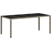 vidaXL Tuintafel met glazen blad 190x90x75 cm poly rattan lichtgrijs