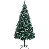 vidaXL Kunstkerstboom met dennenappels en witte sneeuw 210 cm
