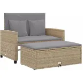 vidaXL Tuinbank 2-zits met kussens poly rattan beige