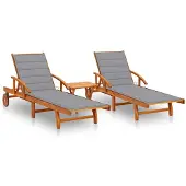 vidaXL Ligstoelen 2 st met tafel en kussens massief acaciahout