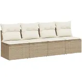 vidaXL Tuinbank 4-zits met kussens poly rattan beige