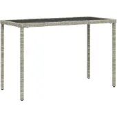 vidaXL Tuintafel met glazen blad 115x54x74 cm poly rattan lichtgrijs