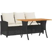 vidaXL Tuinbank 3-zits met kussens & tafel poly rattan zwart