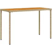 vidaXL Tuintafel met acaciahouten blad 115x54x74 cm poly rattan beige