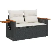 vidaXL Tuinbank 2-zits met kussens poly rattan zwart
