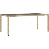 vidaXL Tuintafel met glazen blad 190x90x75 cm poly rattan beige