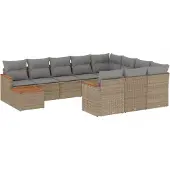 vidaXL 11-delige Tuinset met kussens poly rattan beige