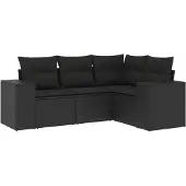 vidaXL 4-delige Loungeset met kussens poly rattan zwart