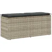 vidaXL Tuinbank met kussen 110x40x44 cm poly rattan lichtgrijs