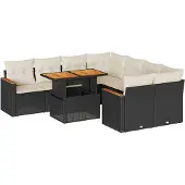 vidaXL 9-delige Loungeset met kussens poly rattan acacia zwart