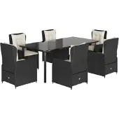 vidaXL 7-delige tuinset met kussens, zwart, van polyrotan