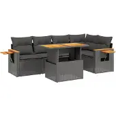 vidaXL 6-delige tuinmeubelset met kussens, zwart, polyrotan