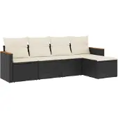 vidaXL 5-delige tuinmeubelset met kussens, zwart, polyrotan