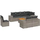 vidaXL 9-delige Loungeset met kussens poly rattan grijs