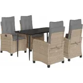 vidaXL 5-delige Tuinset met kussens poly rattan gemengd beige