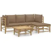 vidaXL 5-delige Loungeset met kussens bamboe taupe