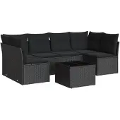 vidaXL 7-delige Loungeset met kussens poly rattan zwart