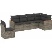 vidaXL 6-delige Loungeset met kussens poly rattan grijs