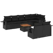 vidaXL 9-delige Loungeset met kussens poly rattan zwart
