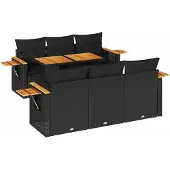 vidaXL 7-delige Loungeset met kussens poly rattan acacia zwart