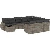 vidaXL 11-delige Loungeset met kussens poly rattan grijs
