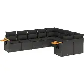 vidaXL 9-delige tuinmeubelset met kussens, zwart, polyrotan