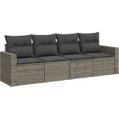 vidaXL 4-delige Loungeset met kussens poly rattan grijs