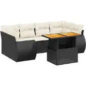vidaXL 7-delige Loungeset met kussens poly rattan zwart