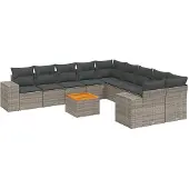 vidaXL 11-delige Loungeset met kussens poly rattan grijs