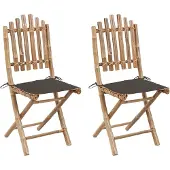 vidaXL Opklapbare stoelen (2 stuks) met kussens, bamboe