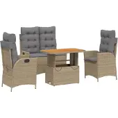 vidaXL 4-delige Tuinset met kussens poly rattan beige