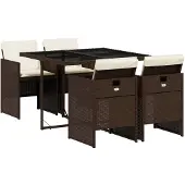 vidaXL 5-delige Tuinset met kussens poly rattan bruin
