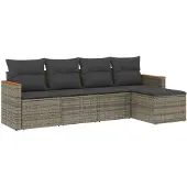 vidaXL 5-delige Loungeset met kussens poly rattan grijs
