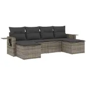 vidaXL 6-delige Loungeset met kussens poly rattan grijs