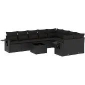vidaXL 10-delige loungeset voor de tuin met kussens, zwart, polyrotan