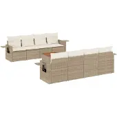 vidaXL 9-delige Loungeset met kussens poly rattan beige